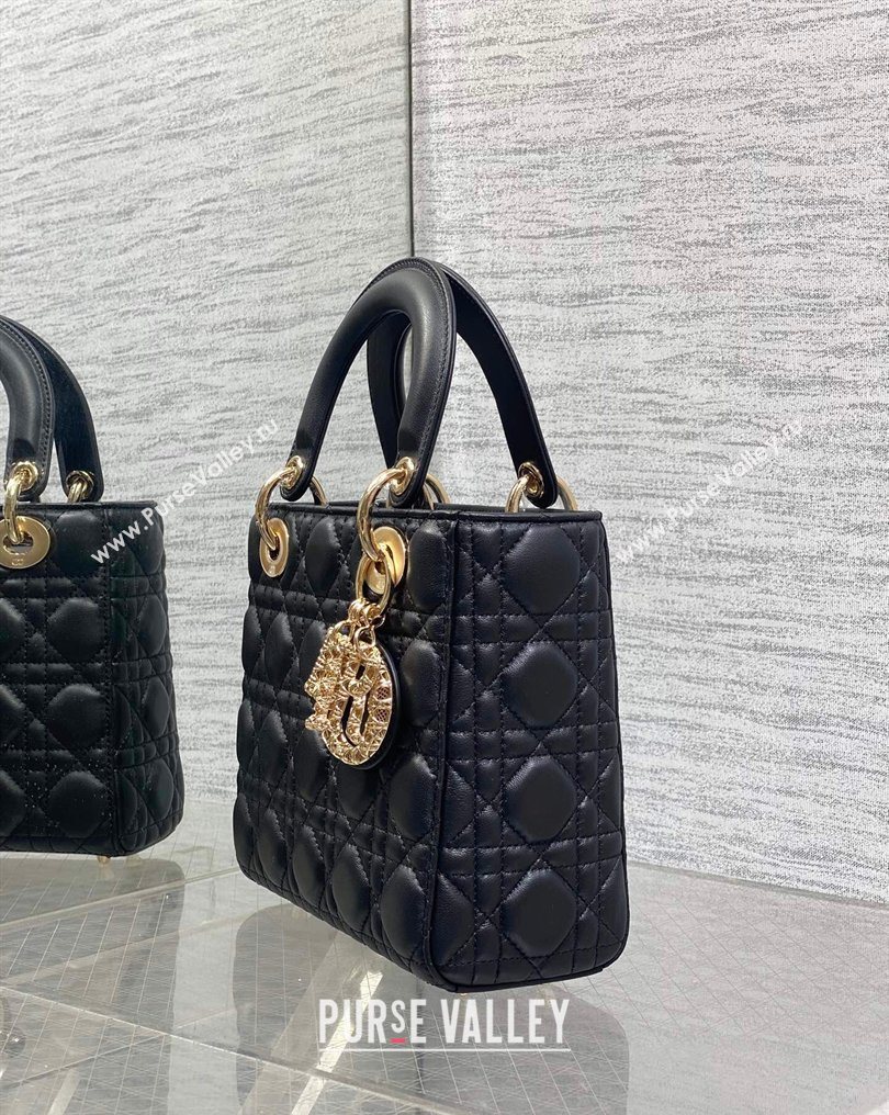 Dior Small Lady Dior My ABCDior Bag in Cannage Lambskin Leather with Openwork Charm Black 2026 DR012603 (XXG-260126012)