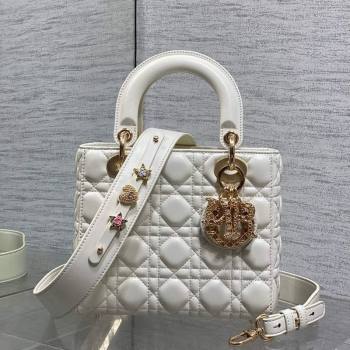 Dior Small Lady Dior My ABCDior Bag in Cannage Lambskin Leather with Openwork Charm White 2026 DR012603 (XXG-260126013)