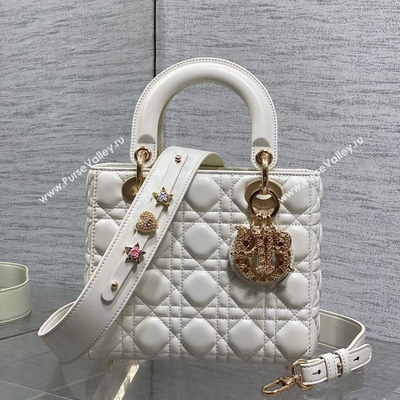 Dior Small Lady Dior My ABCDior Bag in Cannage Lambskin Leather with Openwork Charm White 2026 DR012603 (XXG-260126013)