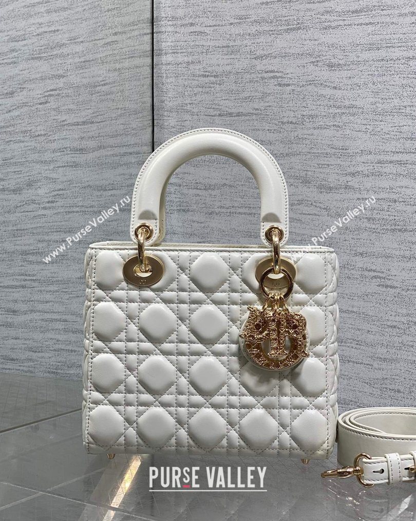 Dior Small Lady Dior My ABCDior Bag in Cannage Lambskin Leather with Openwork Charm White 2026 DR012603 (XXG-260126013)