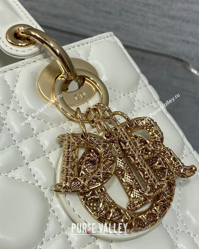 Dior Small Lady Dior My ABCDior Bag in Cannage Lambskin Leather with Openwork Charm White 2026 DR012603 (XXG-260126013)