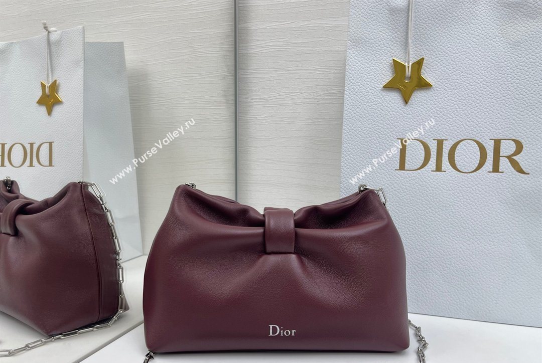 Dior Bow Small Bag in Lambskin Leather Burgundy 2026 0715PUQO (XXG-260124031)