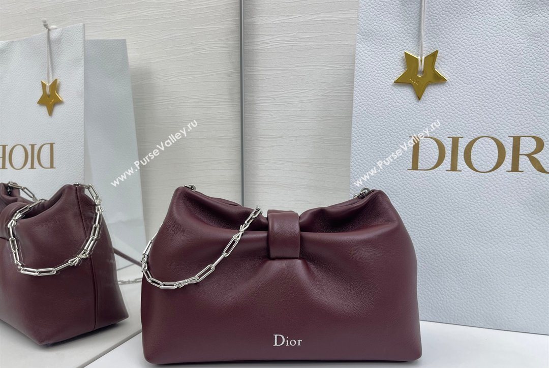 Dior Bow Small Bag in Lambskin Leather Burgundy 2026 0715PUQO (XXG-260124031)