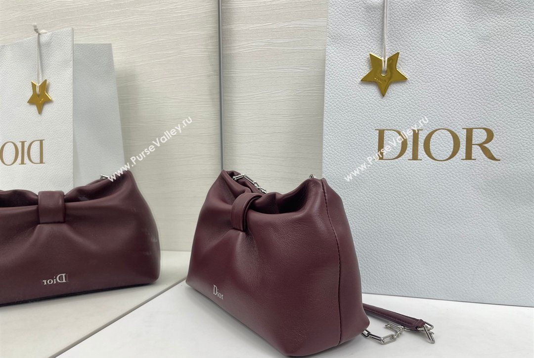 Dior Bow Small Bag in Lambskin Leather Burgundy 2026 0715PUQO (XXG-260124031)