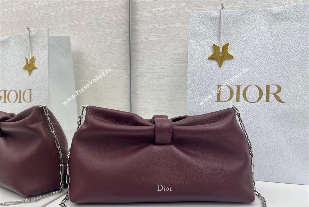 Dior Bow Medium Bag in Lambskin Leather Burgundy 2026 0715PUQO (XXG-260124032)