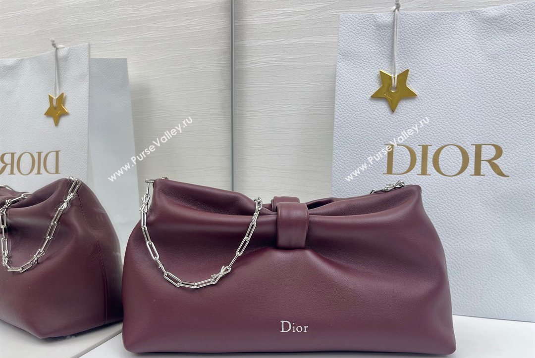 Dior Bow Medium Bag in Lambskin Leather Burgundy 2026 0715PUQO (XXG-260124032)