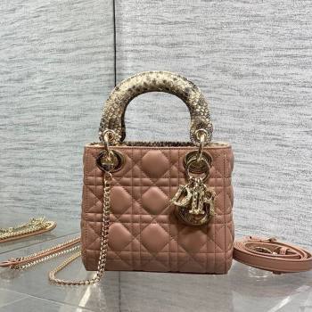 Dior Mini Lady Dior Bag in Lambskin and Snakeskin Leather Rose Beige 2026 DR012605 (XXG-260126036)