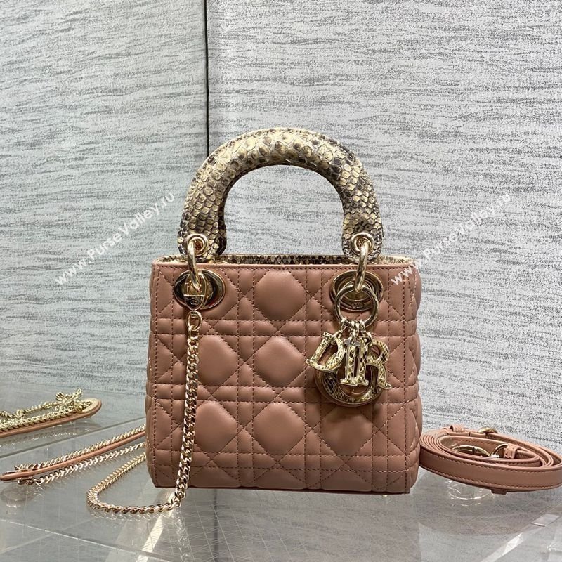 Dior Mini Lady Dior Bag in Lambskin and Snakeskin Leather Rose Beige 2026 DR012605 (XXG-260126036)