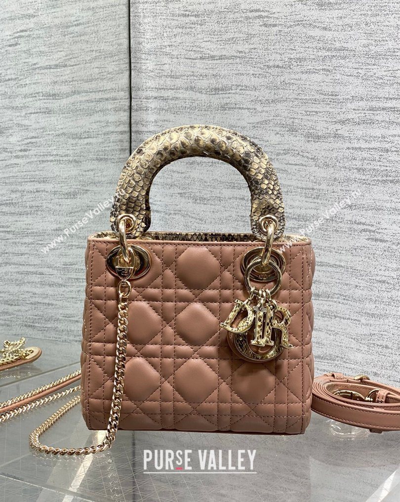 Dior Mini Lady Dior Bag in Lambskin and Snakeskin Leather Rose Beige 2026 DR012605 (XXG-260126036)