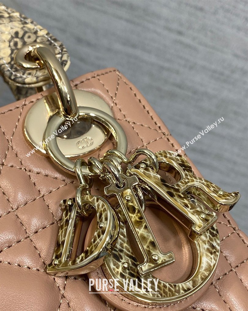 Dior Mini Lady Dior Bag in Lambskin and Snakeskin Leather Rose Beige 2026 DR012605 (XXG-260126036)