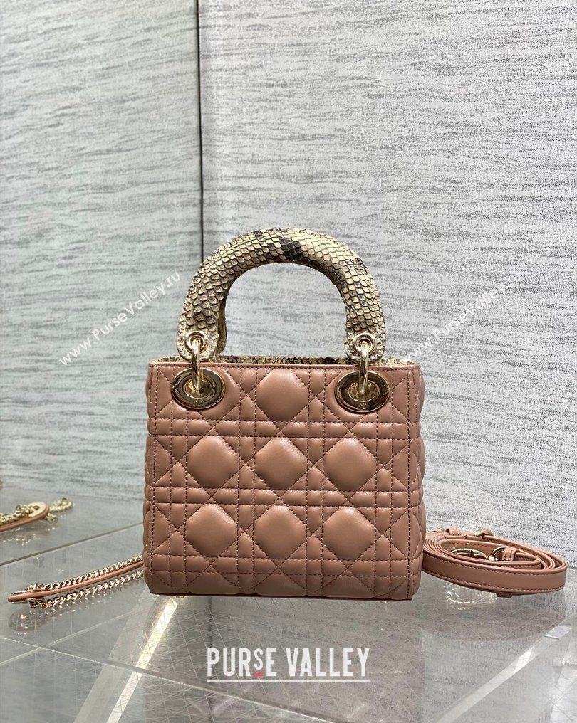 Dior Mini Lady Dior Bag in Lambskin and Snakeskin Leather Rose Beige 2026 DR012605 (XXG-260126036)