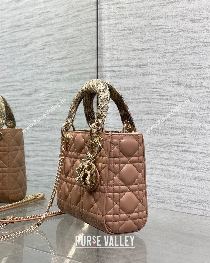 Dior Mini Lady Dior Bag in Lambskin and Snakeskin Leather Rose Beige 2026 DR012605 (XXG-260126036)