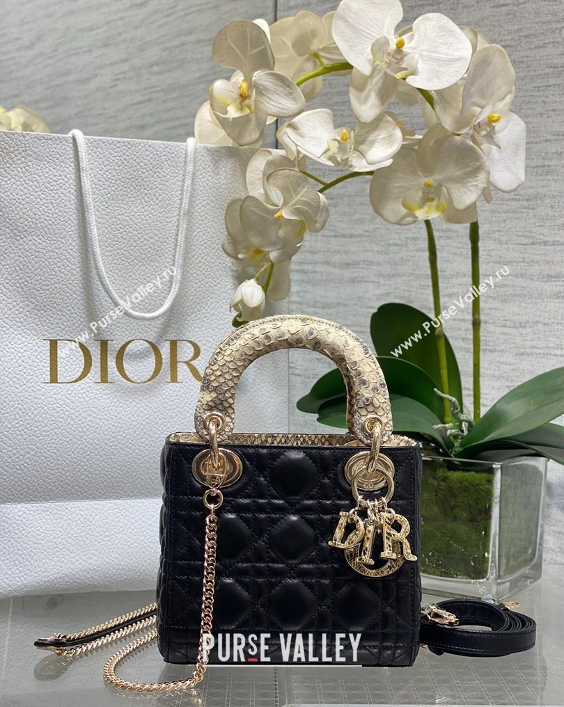 Dior Mini Lady Dior Bag in Lambskin and Snakeskin Leather Black 2026 DR012605 (XXG-260126037)