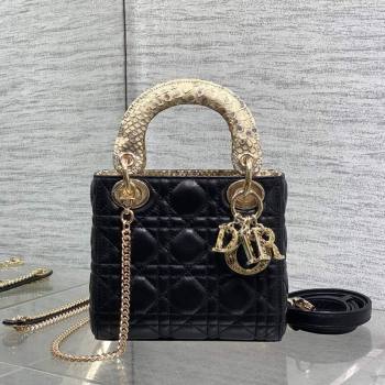Dior Mini Lady Dior Bag in Lambskin and Snakeskin Leather Black 2026 DR012605 (XXG-260126037)