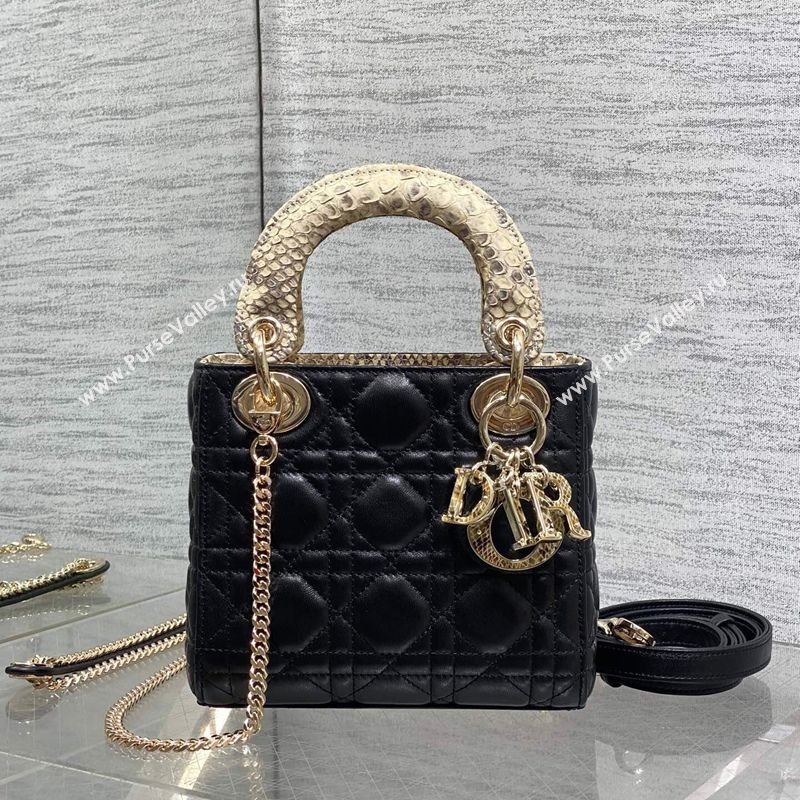 Dior Mini Lady Dior Bag in Lambskin and Snakeskin Leather Black 2026 DR012605 (XXG-260126037)