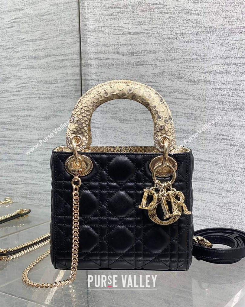 Dior Mini Lady Dior Bag in Lambskin and Snakeskin Leather Black 2026 DR012605 (XXG-260126037)