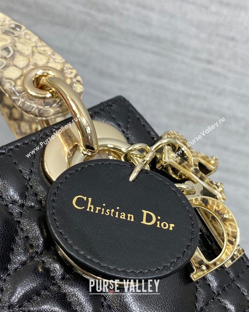 Dior Mini Lady Dior Bag in Lambskin and Snakeskin Leather Black 2026 DR012605 (XXG-260126037)