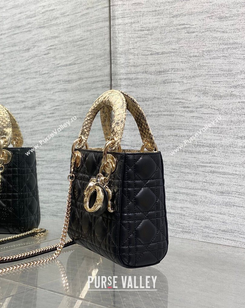 Dior Mini Lady Dior Bag in Lambskin and Snakeskin Leather Black 2026 DR012605 (XXG-260126037)
