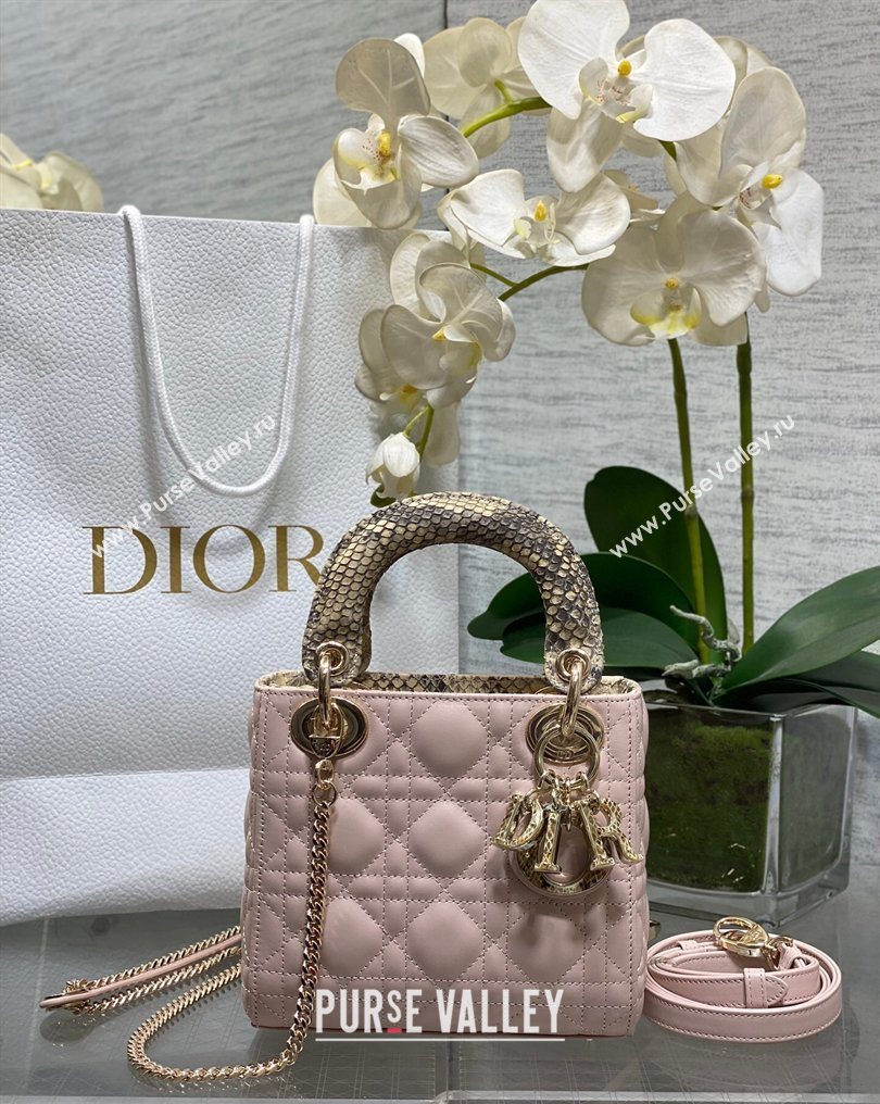 Dior Mini Lady Dior Bag in Lambskin and Snakeskin Leather Pink 2026 DR012605 (XXG-260126038)