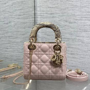 Dior Mini Lady Dior Bag in Lambskin and Snakeskin Leather Pink 2026 DR012605 (XXG-260126038)