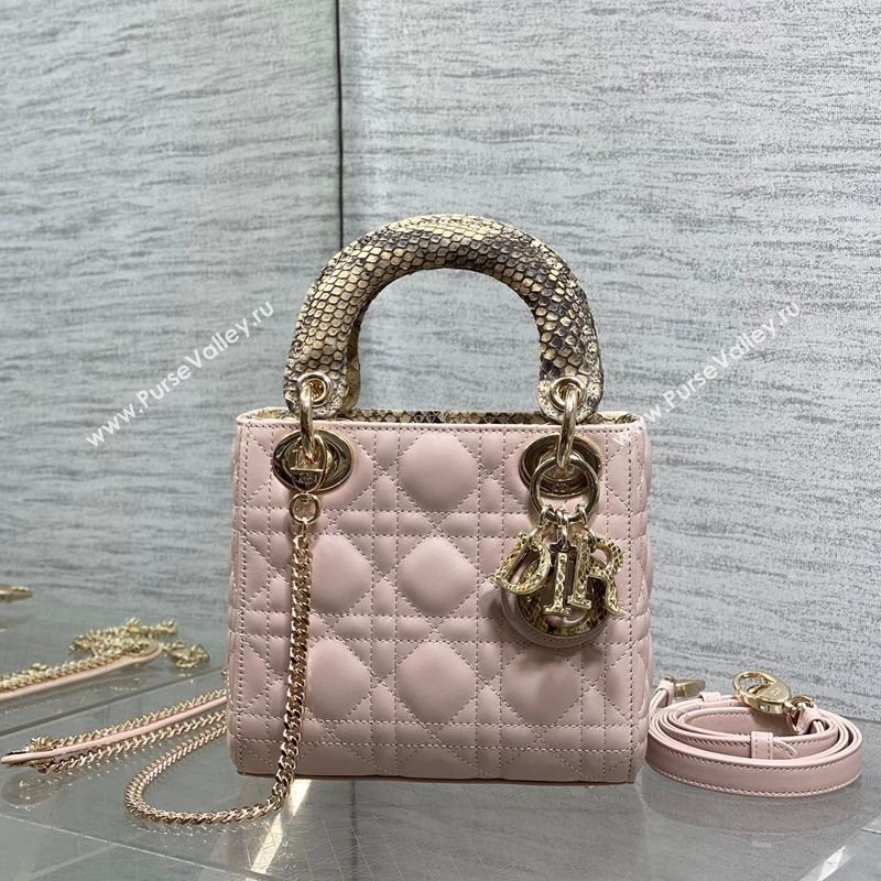 Dior Mini Lady Dior Bag in Lambskin and Snakeskin Leather Pink 2026 DR012605 (XXG-260126038)