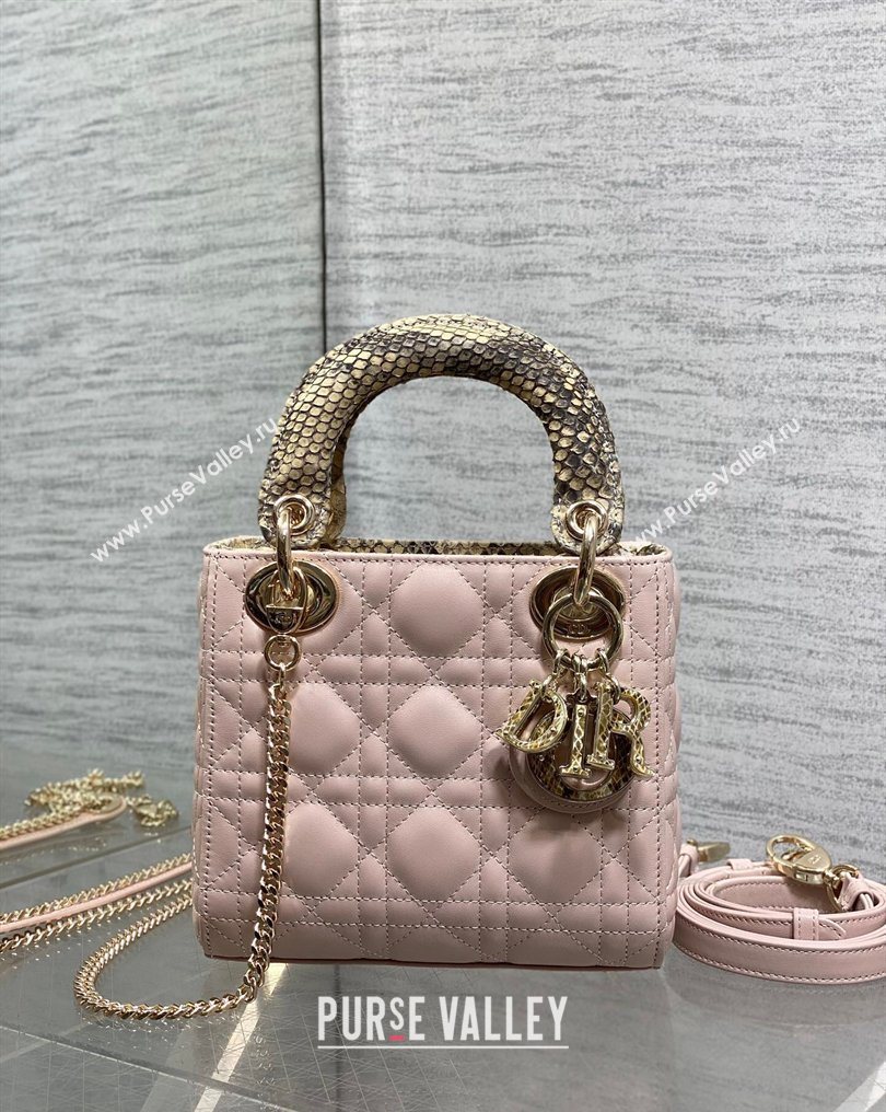 Dior Mini Lady Dior Bag in Lambskin and Snakeskin Leather Pink 2026 DR012605 (XXG-260126038)