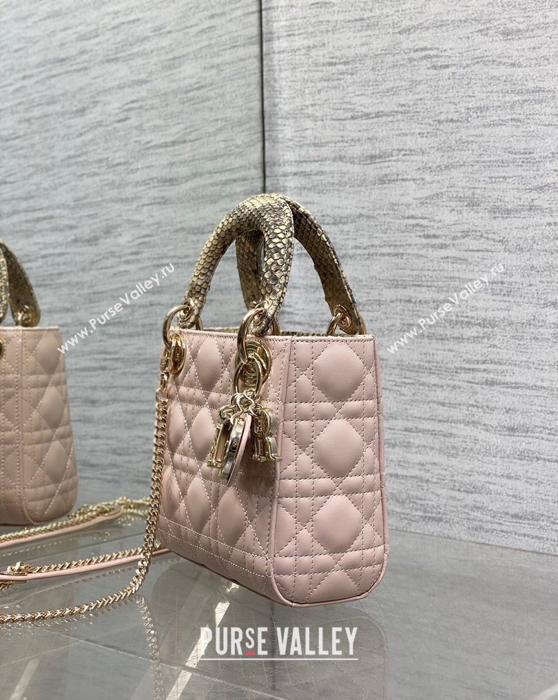 Dior Mini Lady Dior Bag in Lambskin and Snakeskin Leather Pink 2026 DR012605 (XXG-260126038)