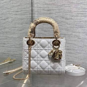Dior Mini Lady Dior Bag in Lambskin and Snakeskin Leather White 2026 DR012605 (XXG-260126039)