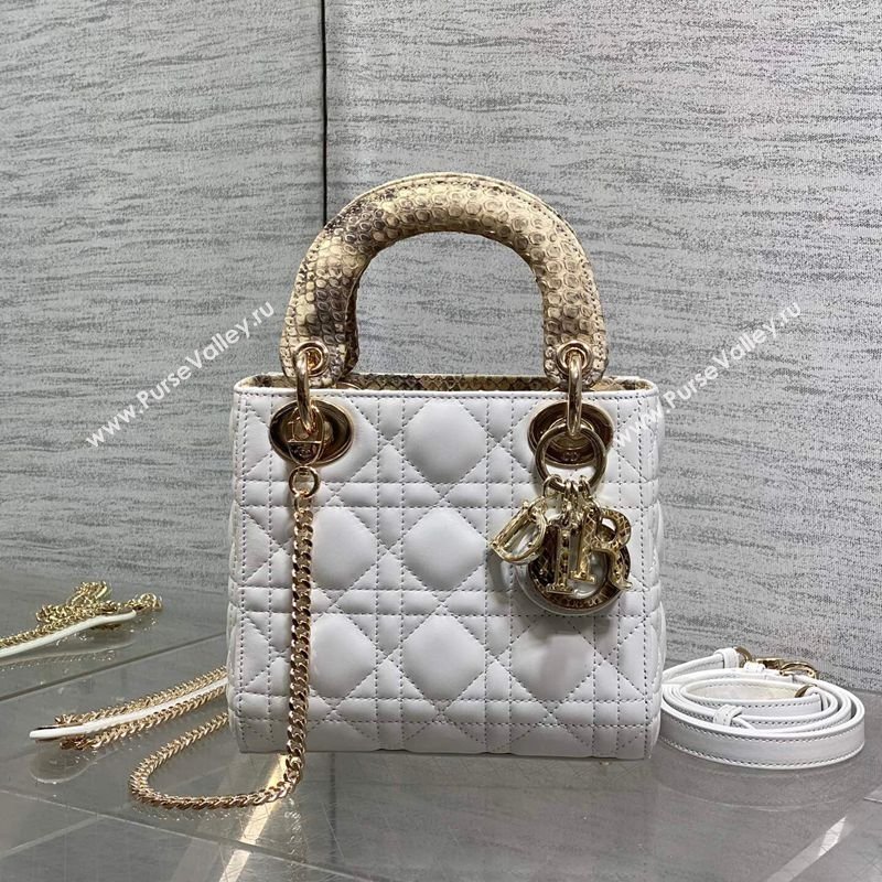 Dior Mini Lady Dior Bag in Lambskin and Snakeskin Leather White 2026 DR012605 (XXG-260126039)