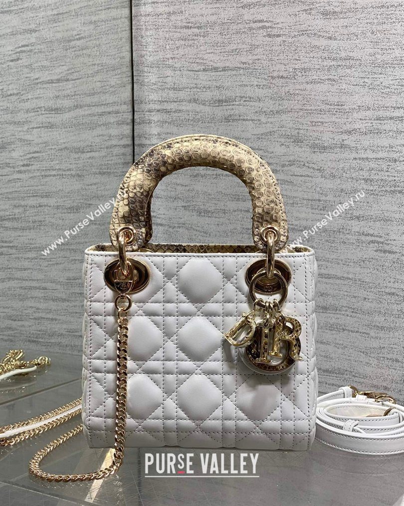 Dior Mini Lady Dior Bag in Lambskin and Snakeskin Leather White 2026 DR012605 (XXG-260126039)
