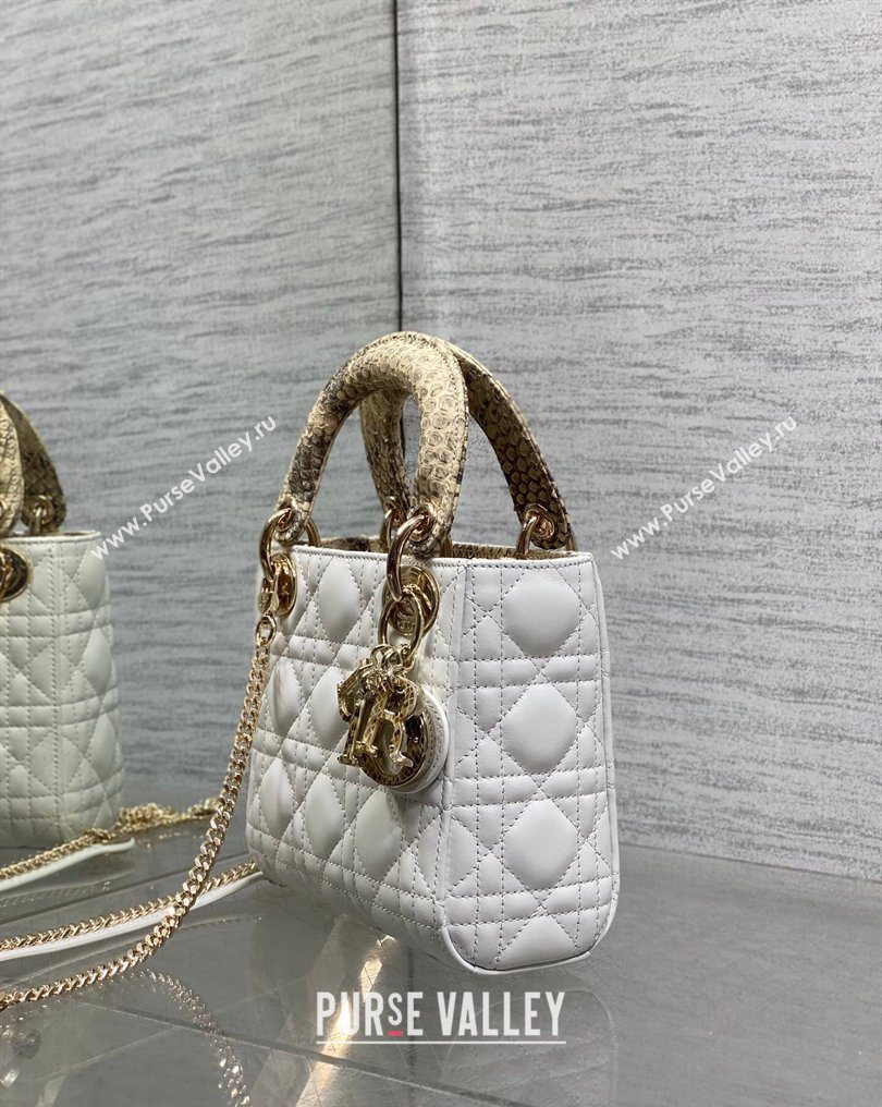 Dior Mini Lady Dior Bag in Lambskin and Snakeskin Leather White 2026 DR012605 (XXG-260126039)