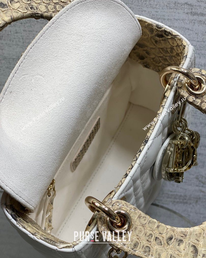 Dior Mini Lady Dior Bag in Lambskin and Snakeskin Leather White 2026 DR012605 (XXG-260126039)