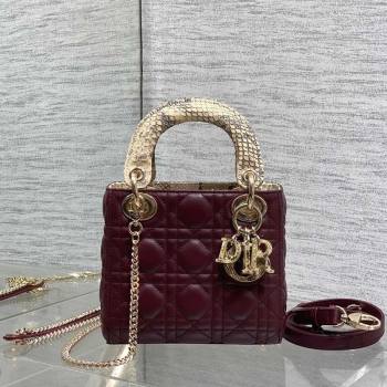Dior Mini Lady Dior Bag in Lambskin and Snakeskin Leather Burgundy 2026 DR012605 (XXG-260126040)