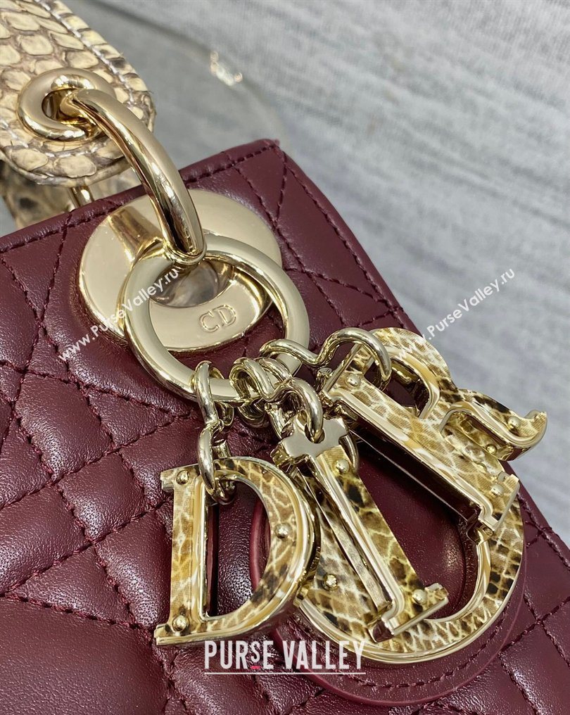 Dior Mini Lady Dior Bag in Lambskin and Snakeskin Leather Burgundy 2026 DR012605 (XXG-260126040)