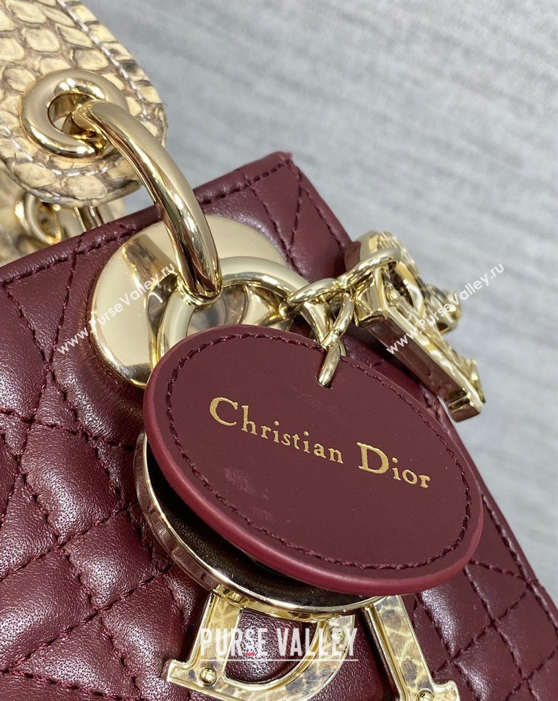 Dior Mini Lady Dior Bag in Lambskin and Snakeskin Leather Burgundy 2026 DR012605 (XXG-260126040)