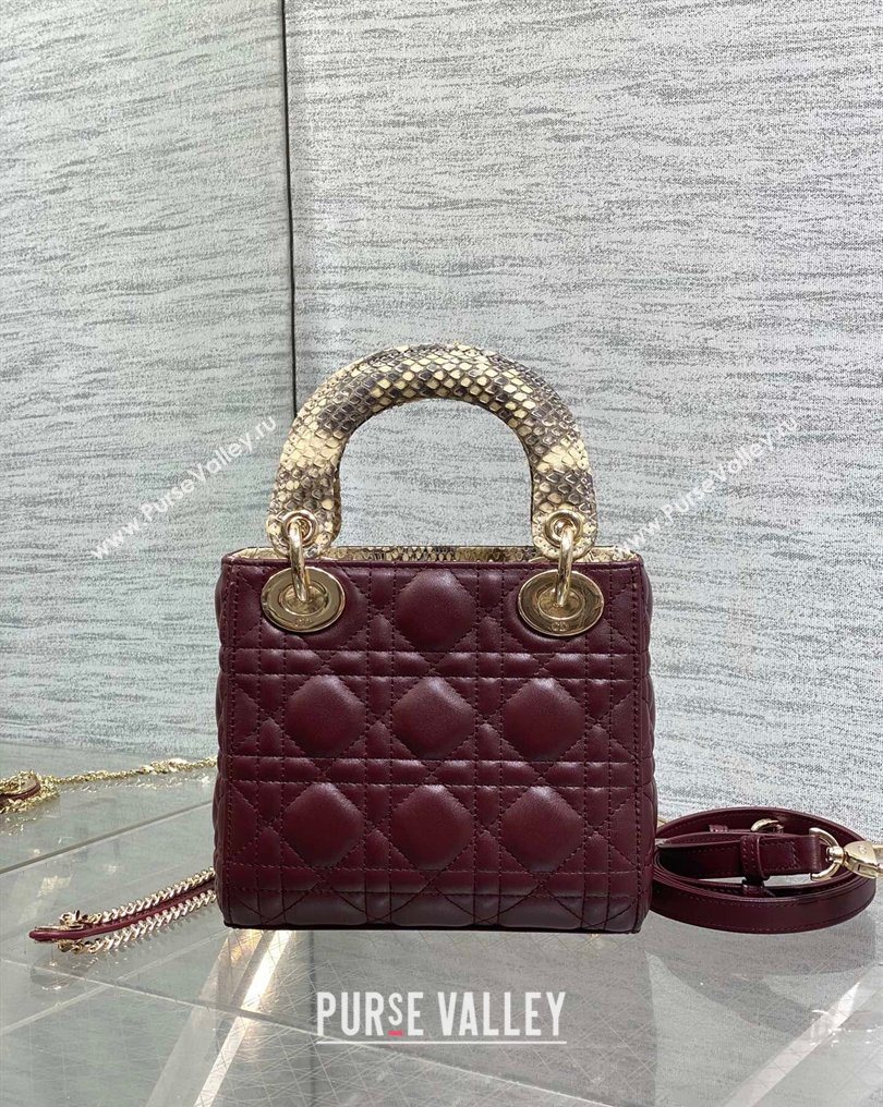 Dior Mini Lady Dior Bag in Lambskin and Snakeskin Leather Burgundy 2026 DR012605 (XXG-260126040)