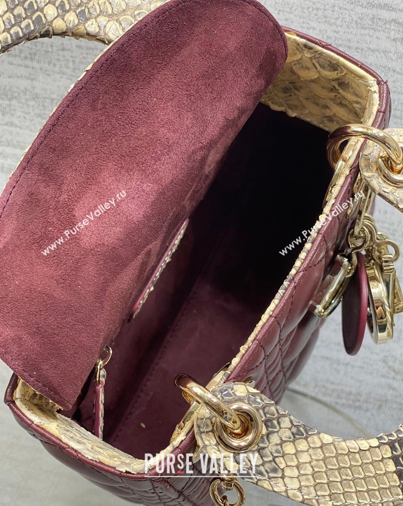 Dior Mini Lady Dior Bag in Lambskin and Snakeskin Leather Burgundy 2026 DR012605 (XXG-260126040)
