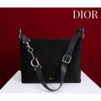 Dior Suede Large Shoulder Bag Black/Gold 2026 L114144 (XXG-260124025)