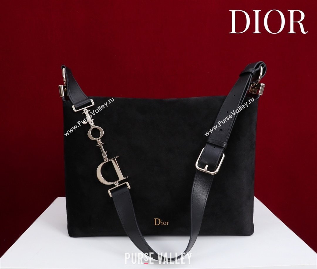 Dior Suede Large Shoulder Bag Black/Gold 2026 L114144 (XXG-260124025)