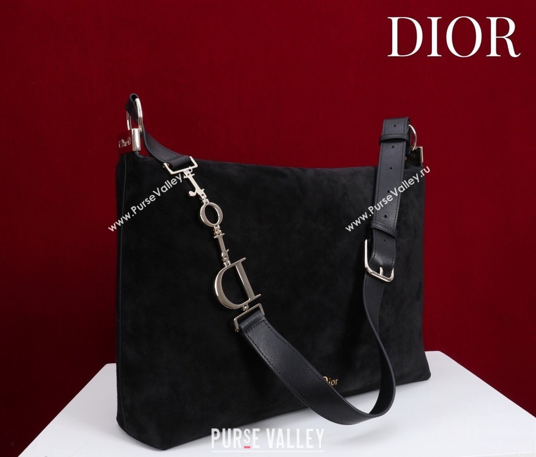 Dior Suede Large Shoulder Bag Black/Gold 2026 L114144 (XXG-260124025)