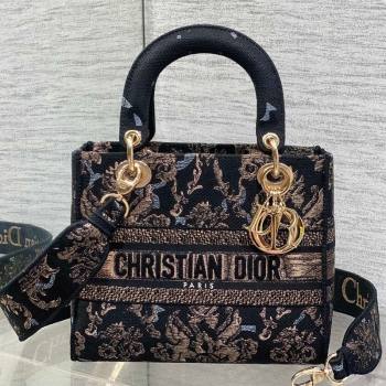 Dior Medium Lady D-Lite Bag in Embroidery Black/Gold/Blue 2026 0126 (XXG-260126060)
