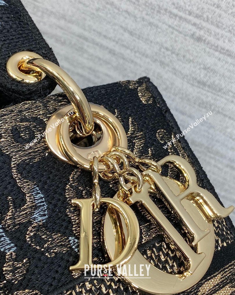 Dior Medium Lady D-Lite Bag in Embroidery Black/Gold/Blue 2026 0126 (XXG-260126060)