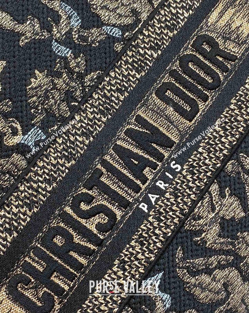 Dior Medium Lady D-Lite Bag in Embroidery Black/Gold/Blue 2026 0126 (XXG-260126060)