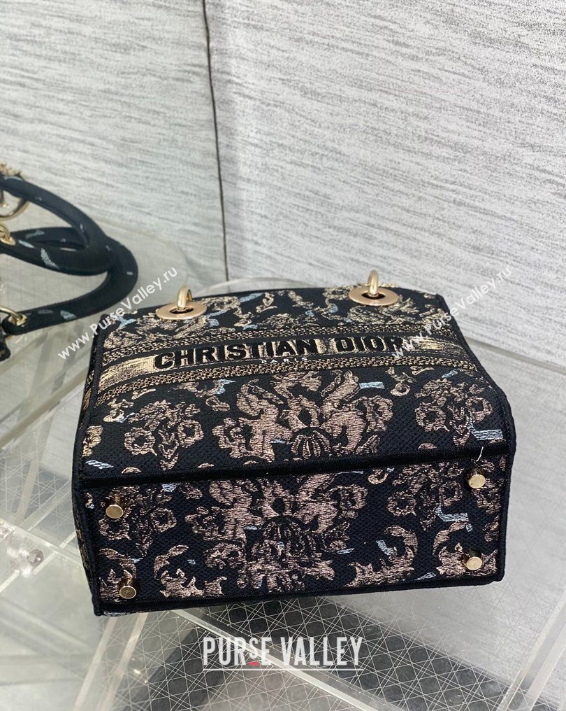 Dior Medium Lady D-Lite Bag in Embroidery Black/Gold/Blue 2026 0126 (XXG-260126060)