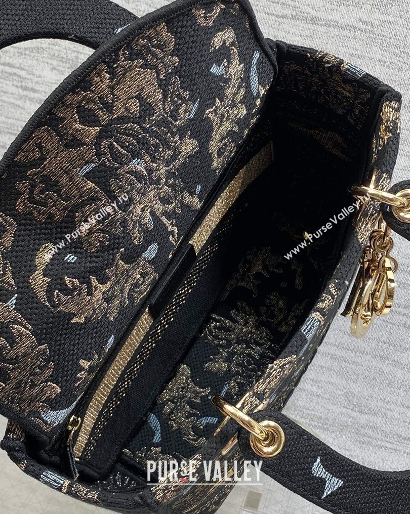 Dior Medium Lady D-Lite Bag in Embroidery Black/Gold/Blue 2026 0126 (XXG-260126060)
