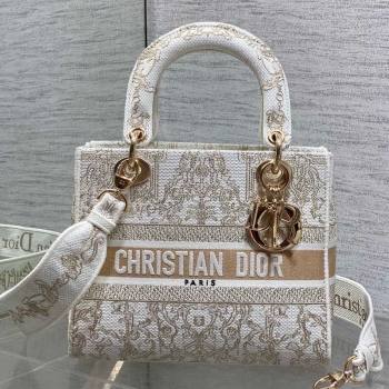 Dior Medium Lady D-Lite Bag in Latte White and Gold-Tone Dioresque Stella Cornely Embroidery 2026 0126 (XXG-260126061)