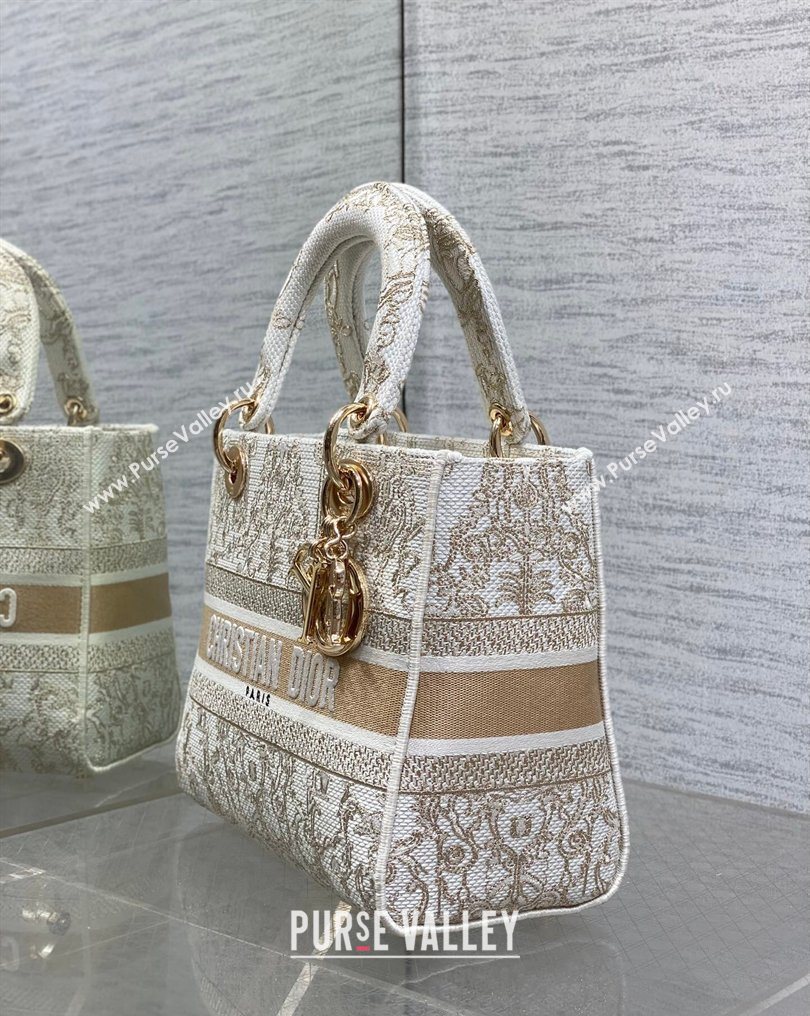 Dior Medium Lady D-Lite Bag in Latte White and Gold-Tone Dioresque Stella Cornely Embroidery 2026 0126 (XXG-260126061)