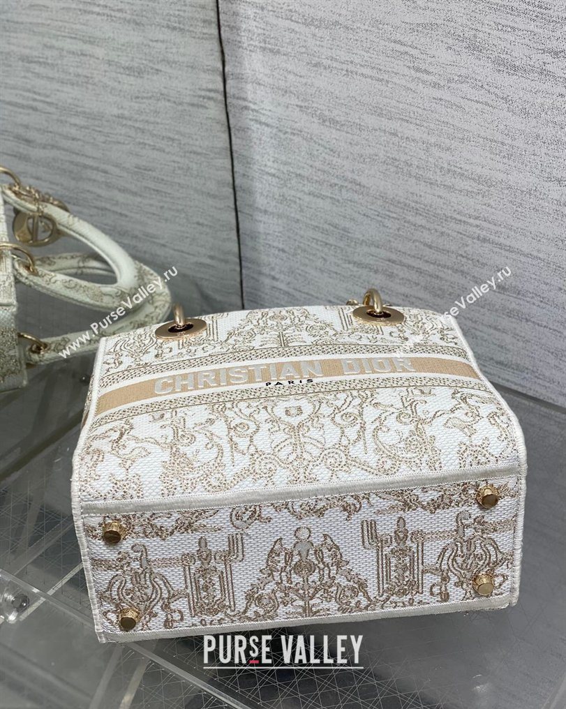 Dior Medium Lady D-Lite Bag in Latte White and Gold-Tone Dioresque Stella Cornely Embroidery 2026 0126 (XXG-260126061)