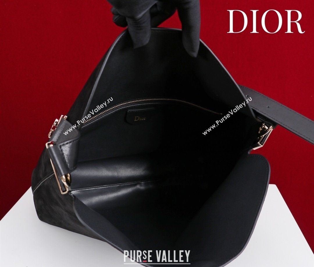 Dior Suede Large Shoulder Bag Black/Gold 2026 L114144 (XXG-260124025)
