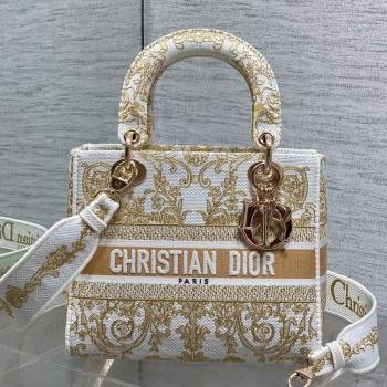 Dior Medium Lady D-Lite Bag in Latte White and Gold-Tone Dioresque Butterfly Cornely Embroidery 2026 0126 (XXG-260126062)